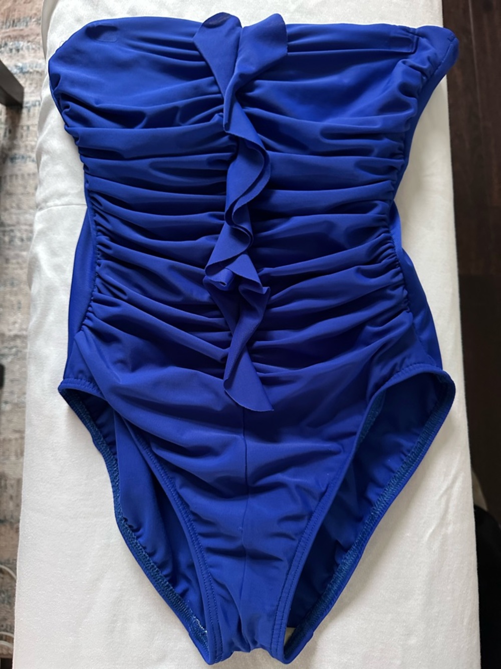 Miraclesuit Blue Strapless Ruched One Piece Swimsuit Tummy Control Size 10 - Picture 5 of 9